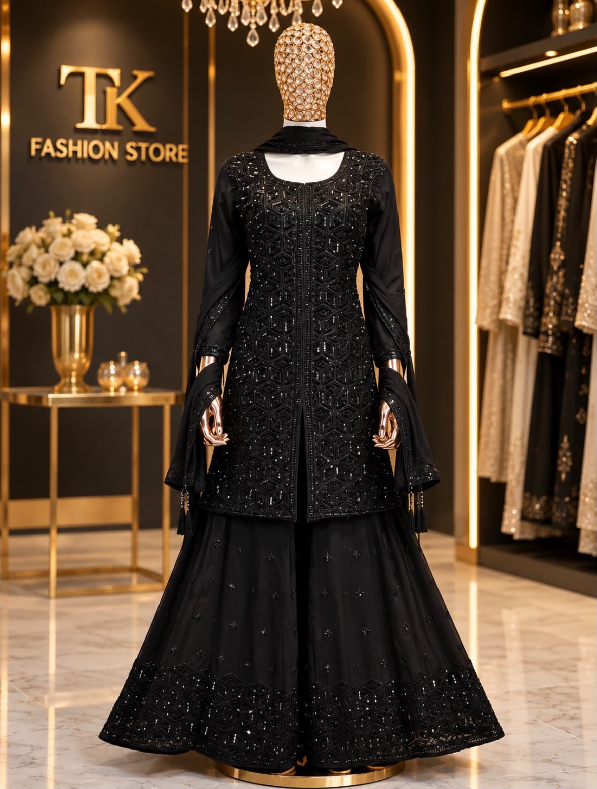 Black georgette handwork suit set with palazzo