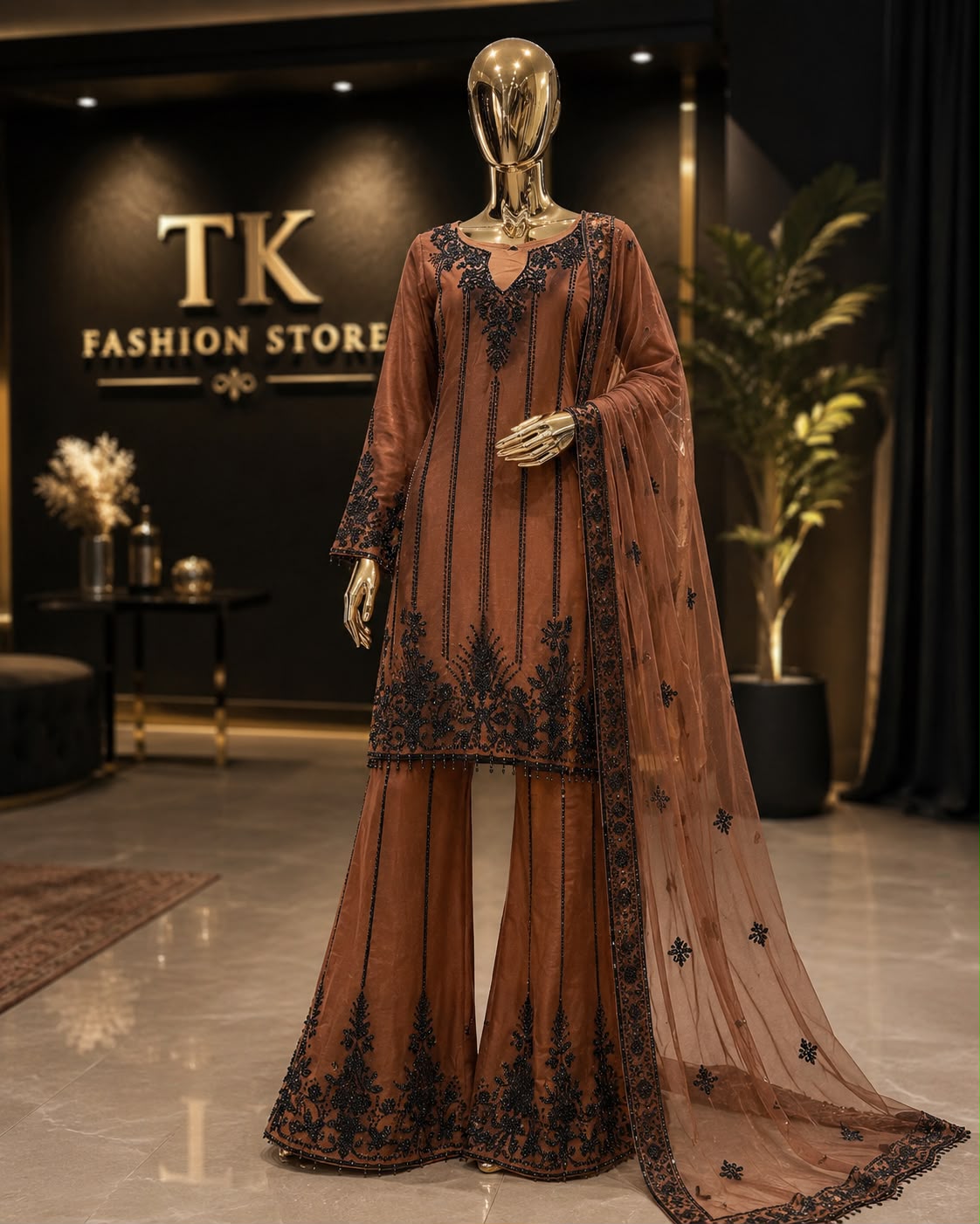 Georgette Handwork Sharara Suit Set with Net Dupatta – Party Wear