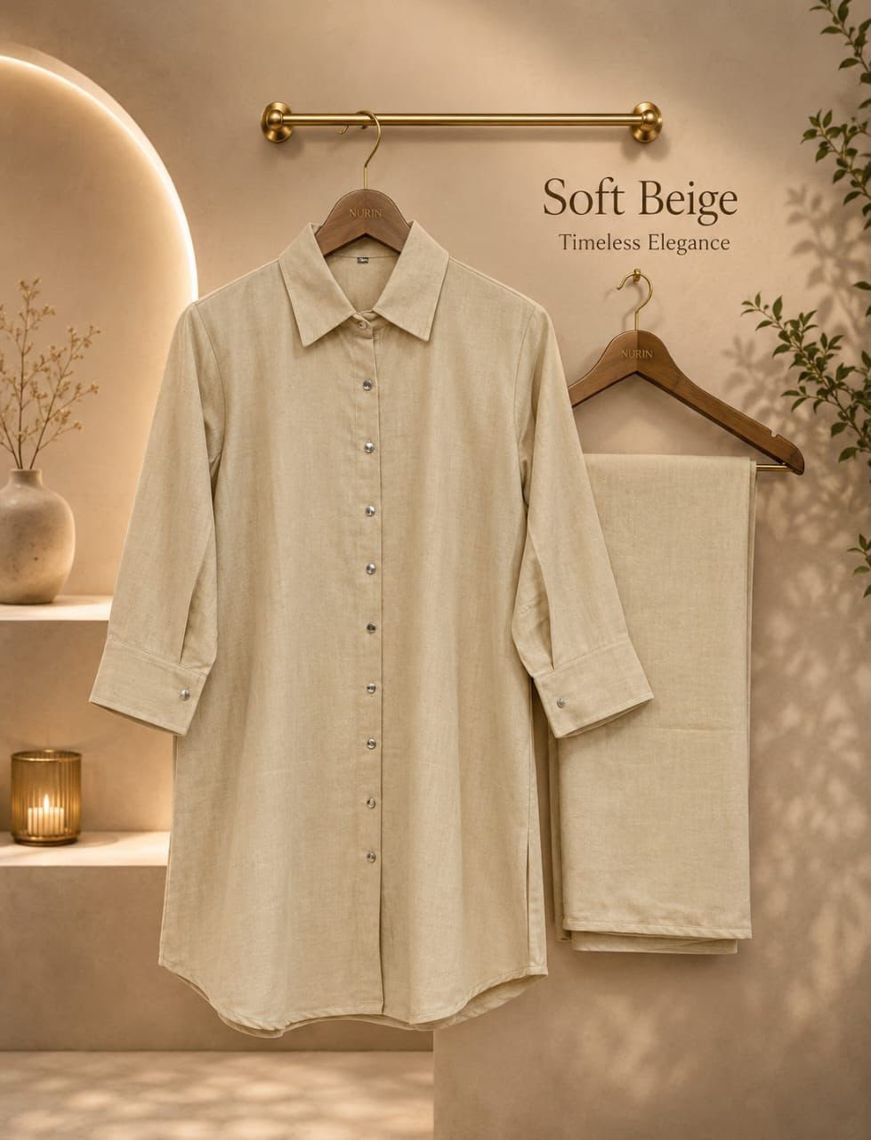 Cream cotton co-ord set for women