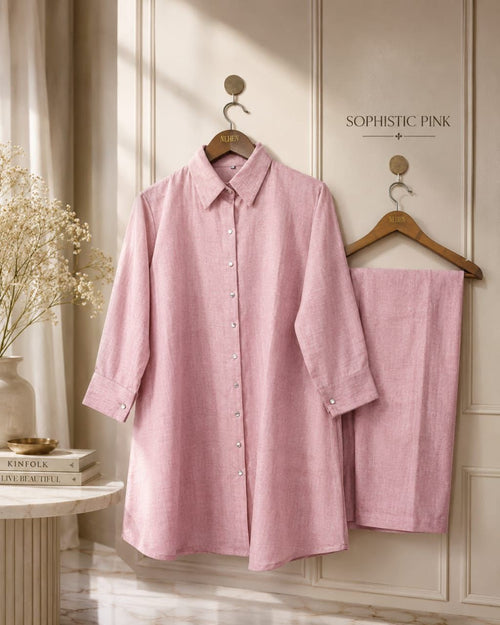 Pink cotton co-ord set for women