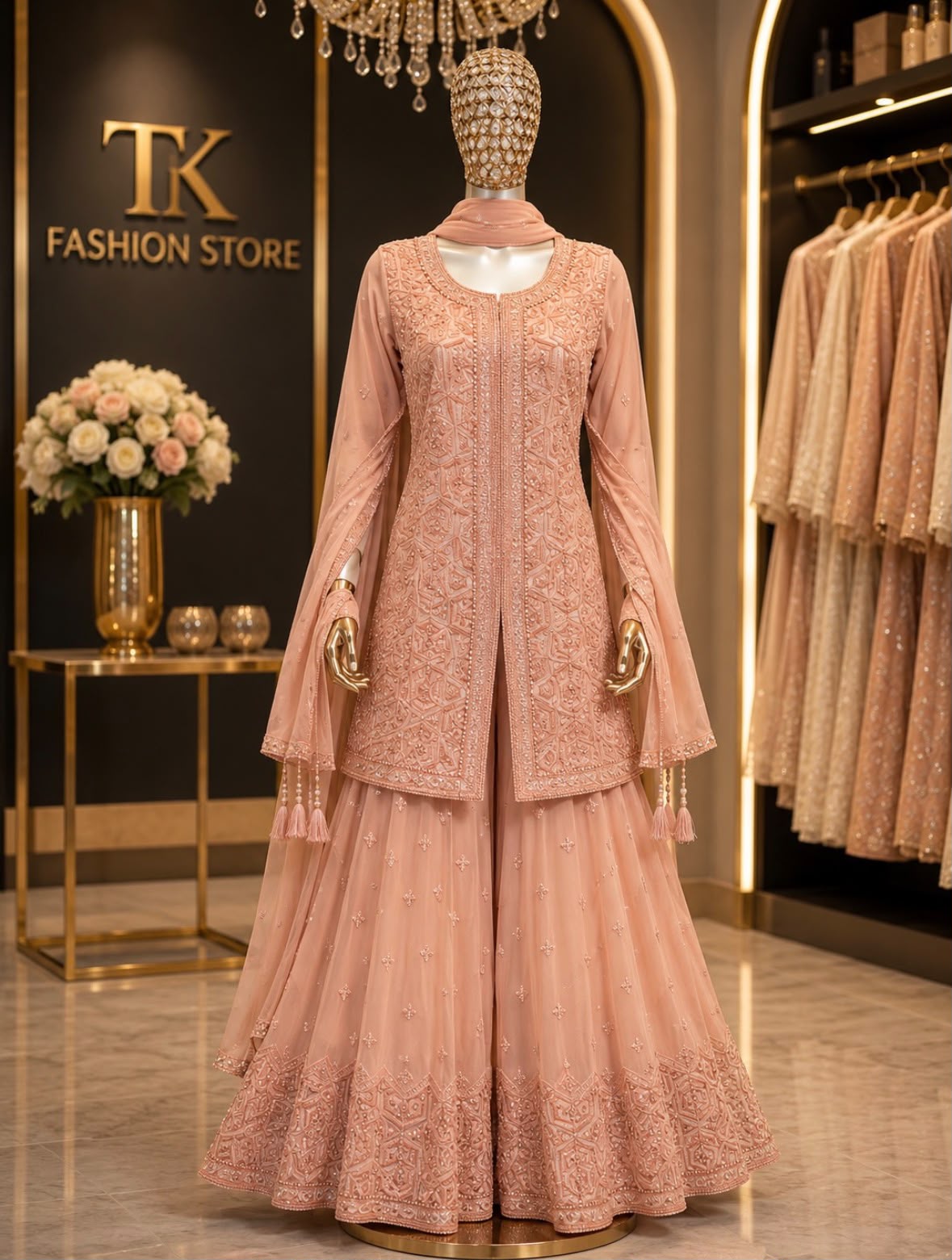 Georgette Handwork Suit Set with Palazzo & Dupatta – Party Wear
