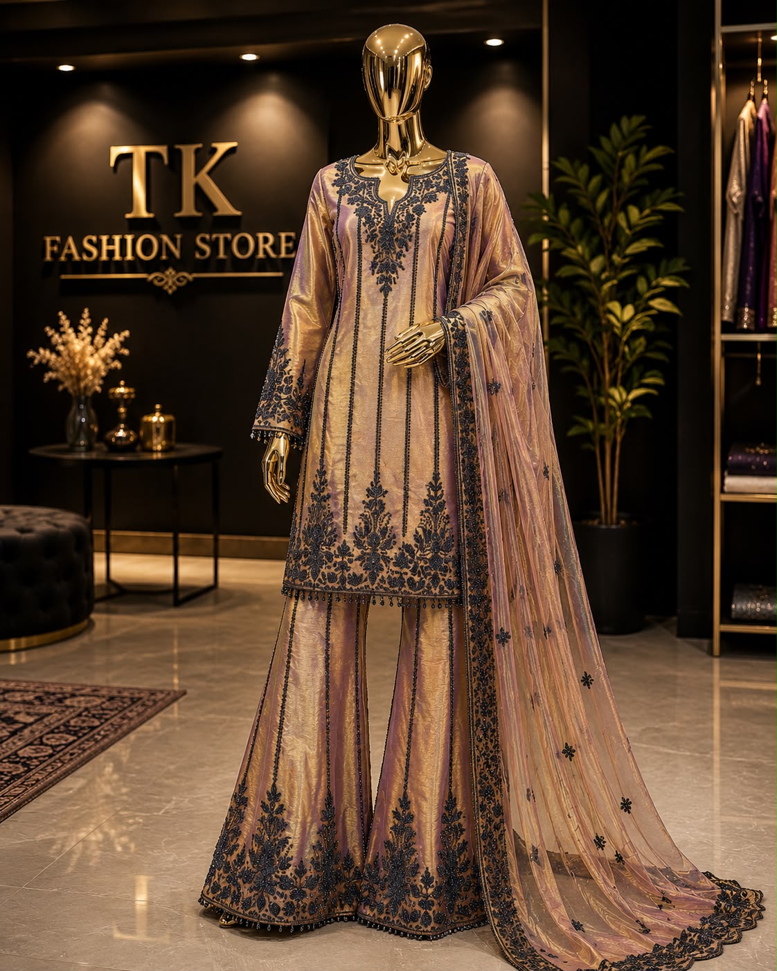 Georgette Handwork Sharara Suit Set with Net Dupatta – Party Wear